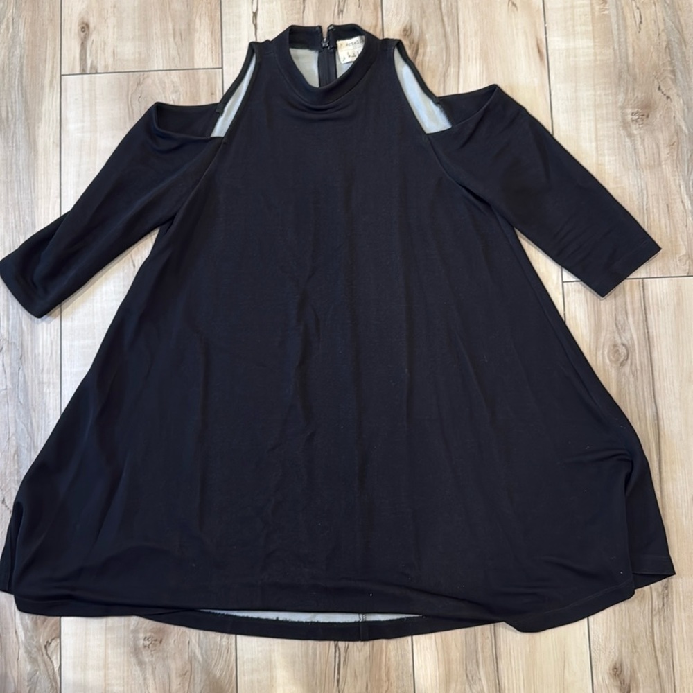 Nicole Miller black cold shoulder mock neck dress